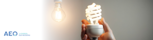 Persona sujetando una bombilla LED como idea para ahorrar energía.